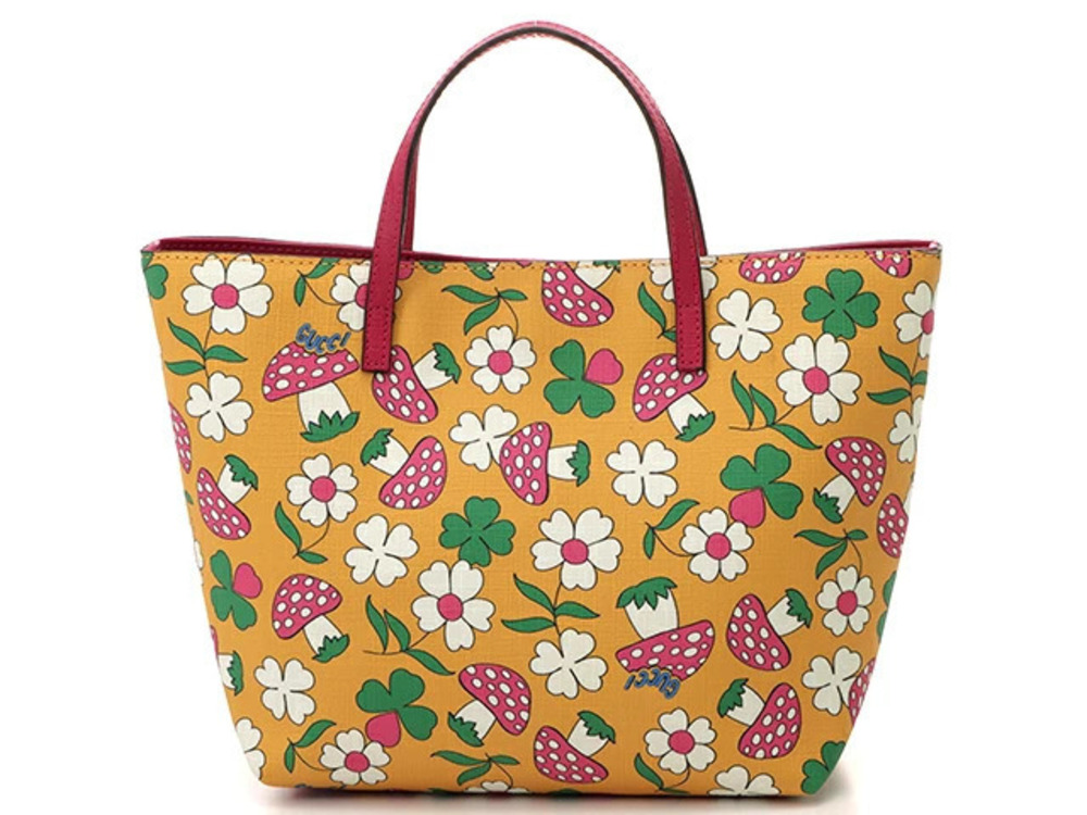 Gucci Tote Bag Flower Mushroom Orange Pink Multicolor Calfskin